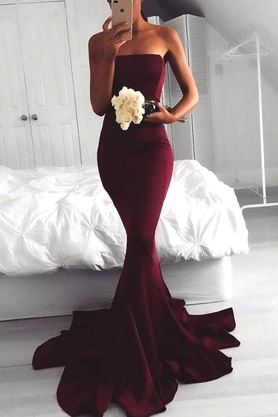 burgundry-strapless-mermaid-long-prom-dress