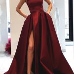 burgundry-strapless-prom-dress