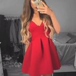 red-v-neck-short-prom-dress