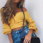 denim-skirt-yellow-off-the-shoulder-outfit