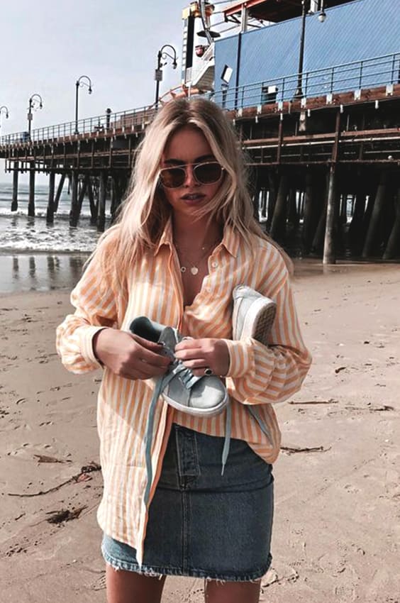 long-shirt-denim-skirt-outfit