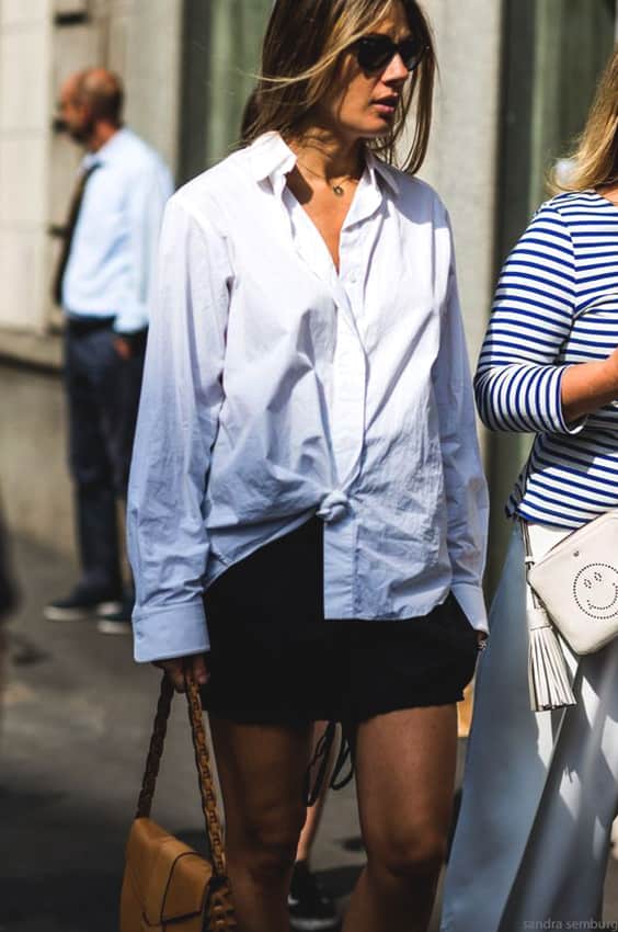 white-long-shirt-black-skirt-outfit