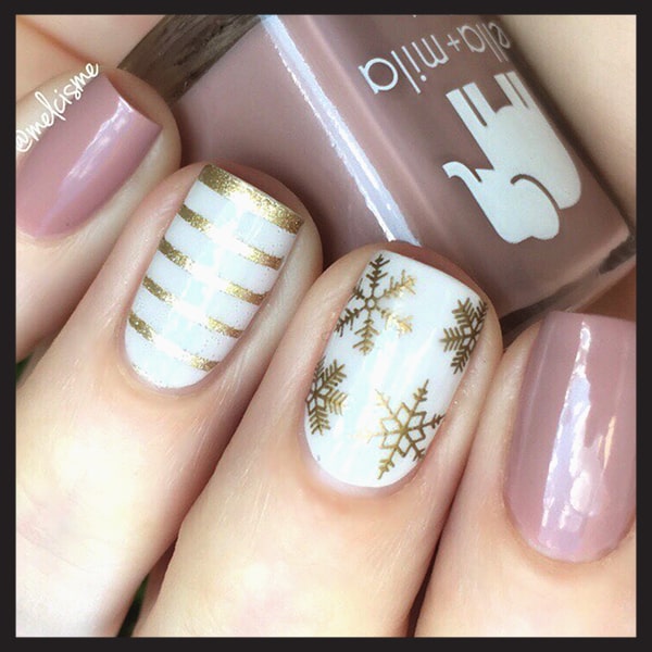 White And Gold Nail Art Designs