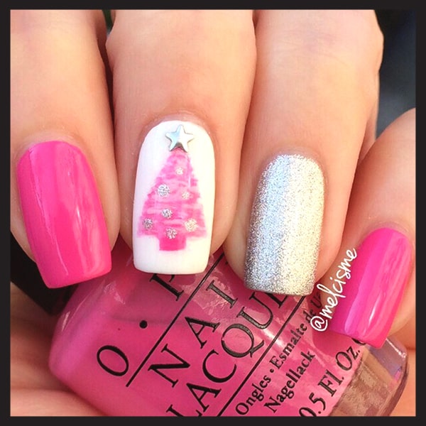 Christmas Nail Art Design Ideas Pink And Silver Nails Min Ecemella