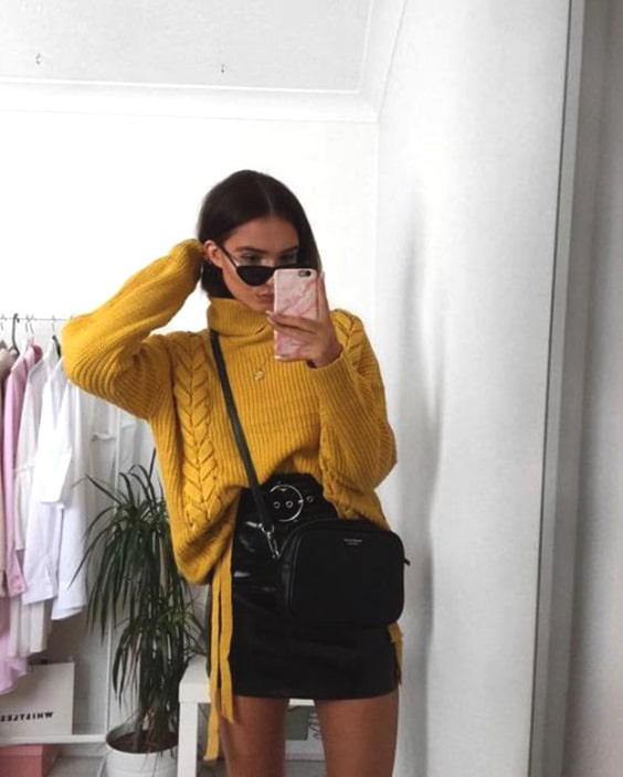 outfit with yellow sweater