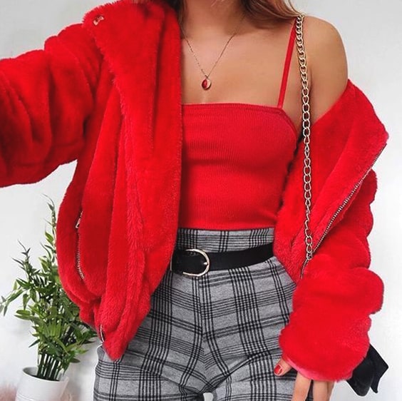 red-puffy-coat-red-top-plaid-pants-valentines-day-outfits-min