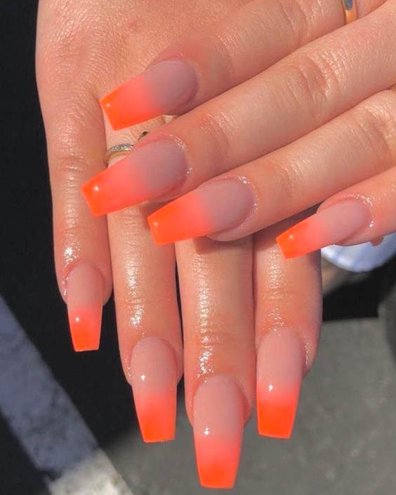 Neon Ombre Nails Orange Nail Art Design Ecemella