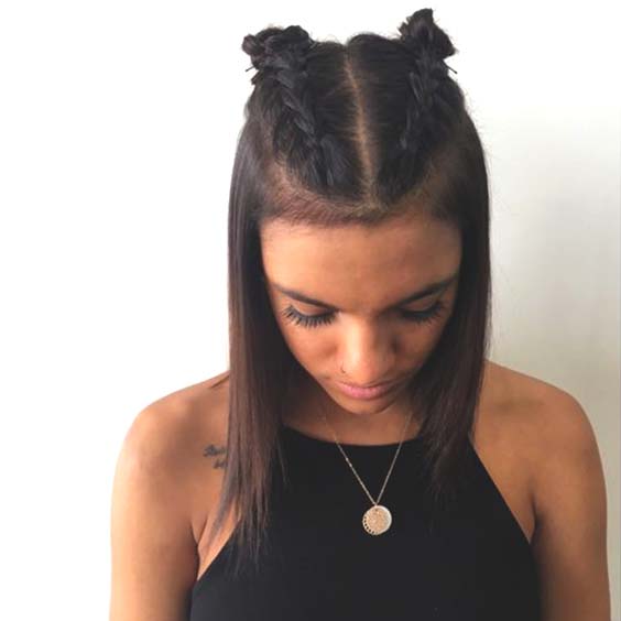 Braided Double Buns Hairstyle For Short Hair Ecemella