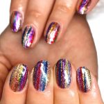 multicolor-glittery-striped-nail-art-idea